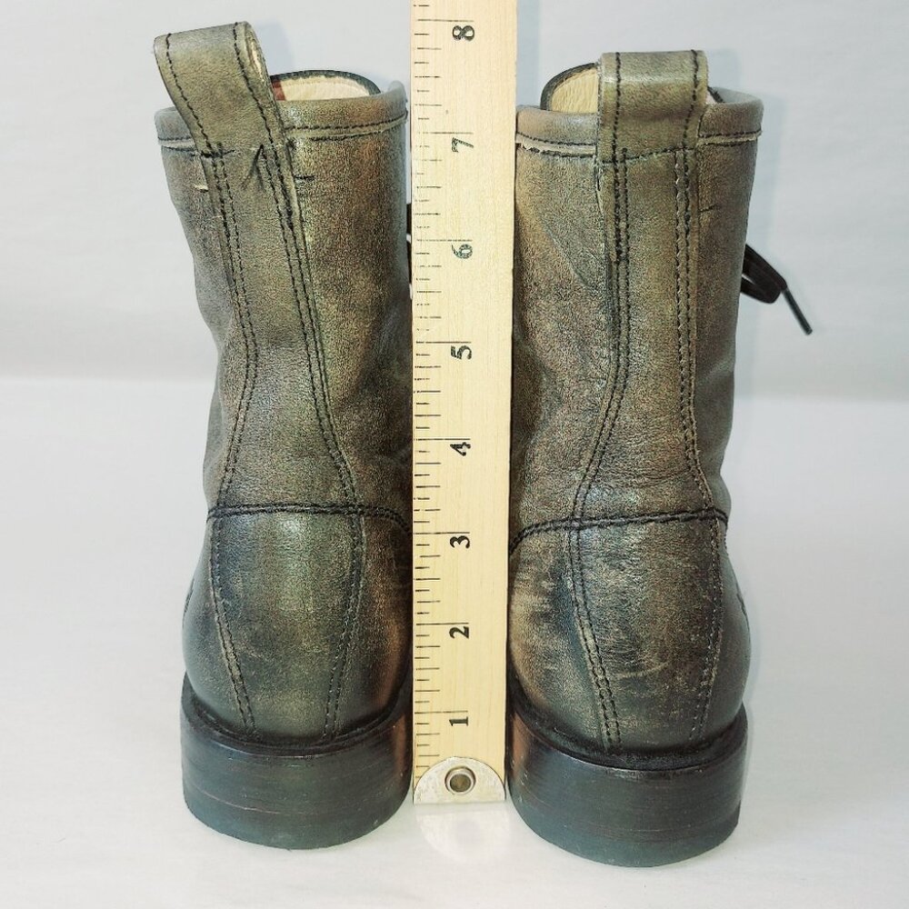 Frye Gypsy Laceup Veronica Combat Boots 6 B Green Burnished Leather Mid-Calf - Picture 7 of 12